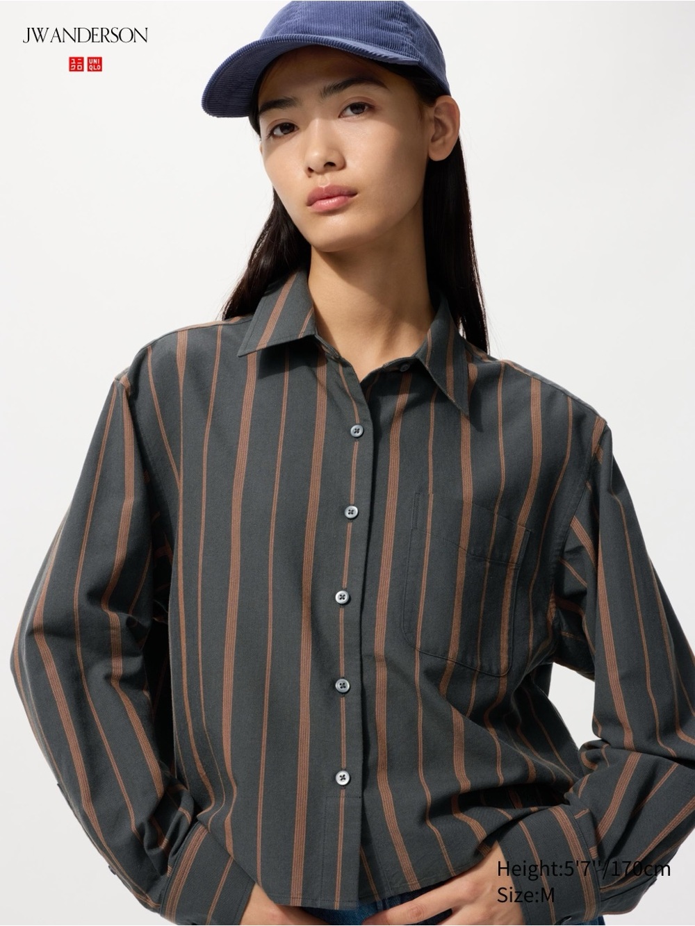 JW Anderson x Uniqlo Oxford Boxy Shirt Dark Gray Stripe | XL | NWT